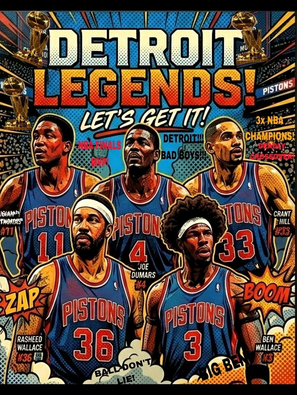 NEW!💯 DETROIT PISTONS 8.5x11 ULTRA PREMIUM GLOSSY SELF CREATED POP ART POSTER!